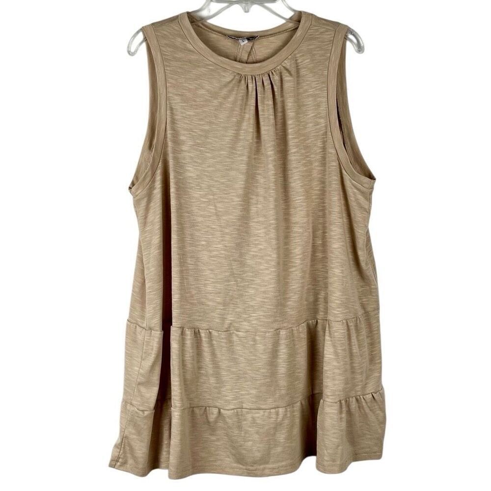 Elings Women’s Tan Sleeveless Tiered Tank Large